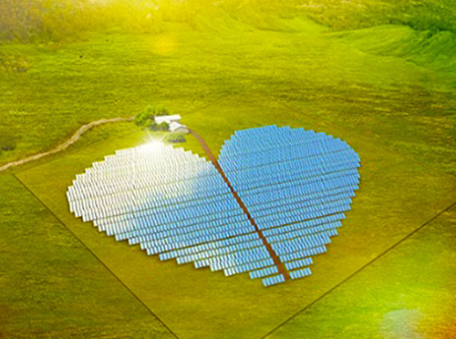 2017: Energia solară depășește energia nucleară ferma solară in forma de inimă